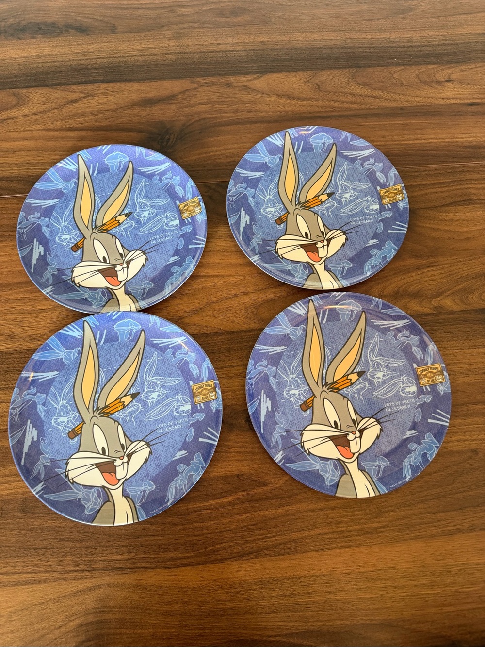 1995 Warner Bros. Bugs Bunny Blue Plate Set - 4 Plates Included!